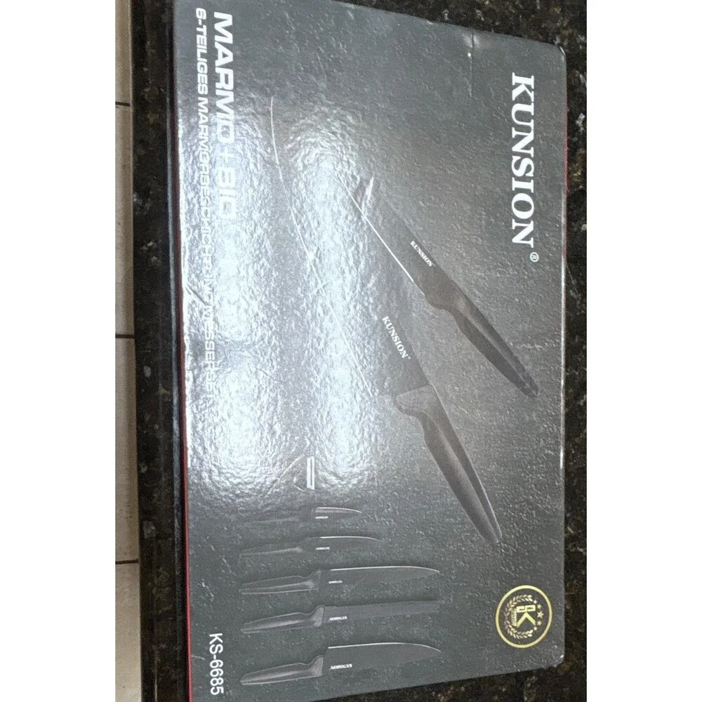 Kunsion MARMO+BIO KS-6685 6pc Marble Coating Knife Set w/ Peeler Black